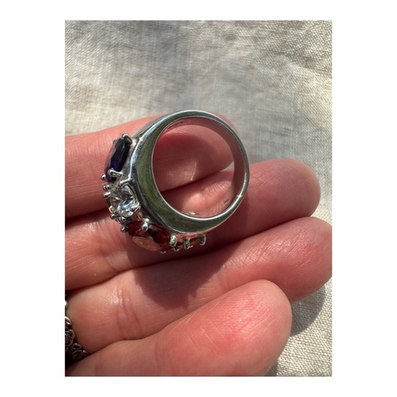 Vintage Signed NVC Colorful Rhinestone Gemstone Cocktail Ring Size 8 - Picture 4 of 10